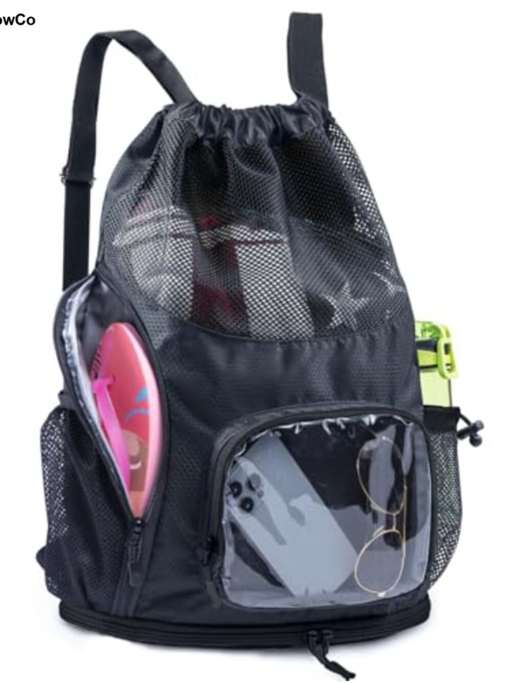 Mesh Drawstring Backpack with Shoe Compartment Sandproof Beach Gym Bag